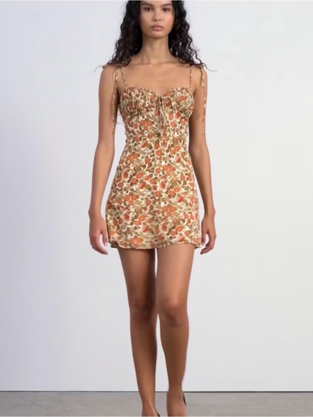 Realization par Devon Floral Tie-Shoulder Mini Dress in Tan & Orange
